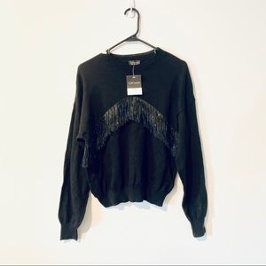 New Topshop fringe crewneck sweater